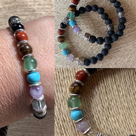 Bracciale Elastico Pietra Lavica E Pietre Dei Chakra Gioielli B