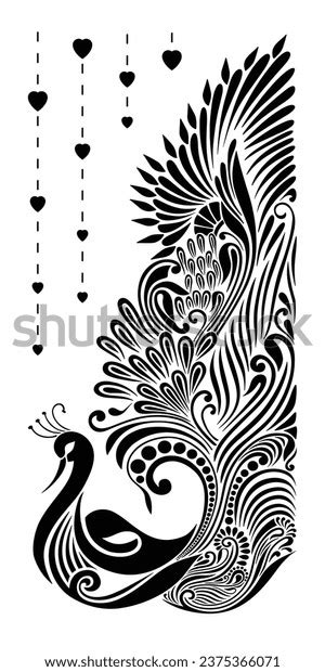 Peacock Feather Design Black Doodle Stylized Stock Vector Royalty Free