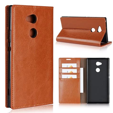 DNGN Luxury Genuine Leather Wallet Case For Sony Xperia XA2 Plus Cards