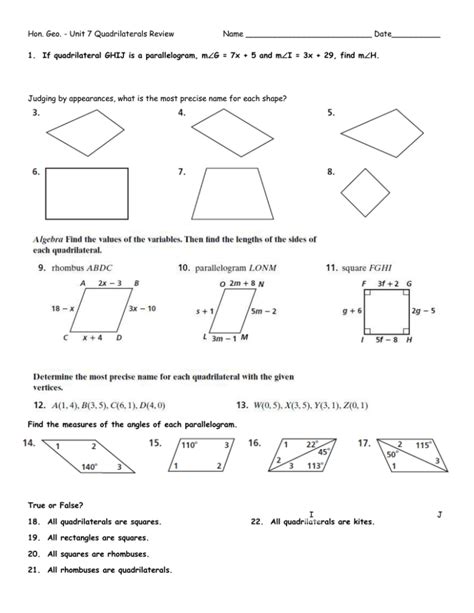 Geometry Chapter 6 Test Quadrilaterals