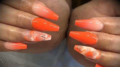 Acrylic Nails Orange Design Set Youtube