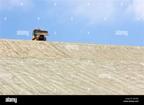 Vale Slag Pile Re Greening Project Bulldozer Grading Soil On Slopes