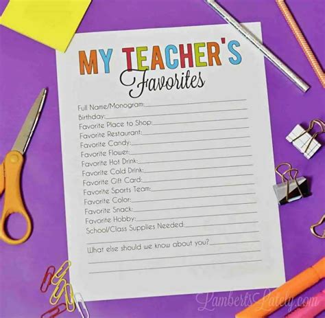 Free Teacher Favorite Things Form Editable And Printable Lamberts Lately