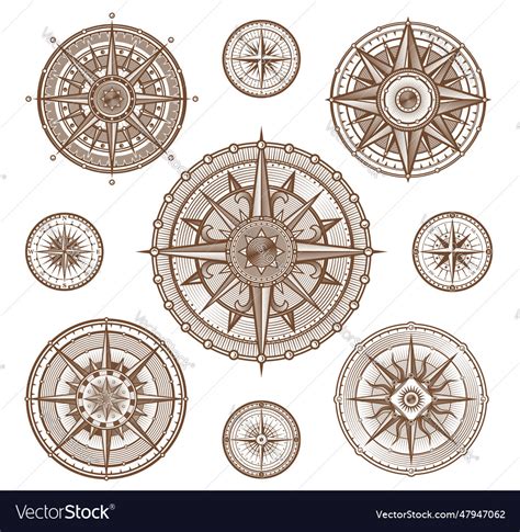 Vintage Compass Wind Roses Nautical Navigation Vector Image