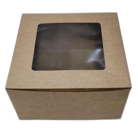 Brown Plain Paper Window Cake Box For Packaging Size 8x8x8inch LxWxH