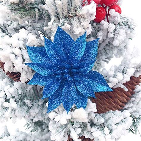 Yueshop Pcs Glitter Christmas Flowers With Artificial Poinsettia