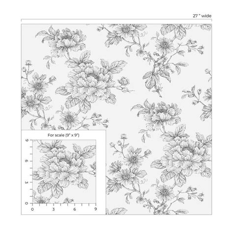 Shop Sketched Floral Peel & Stick Wallpaper in Grey | Burke Decor