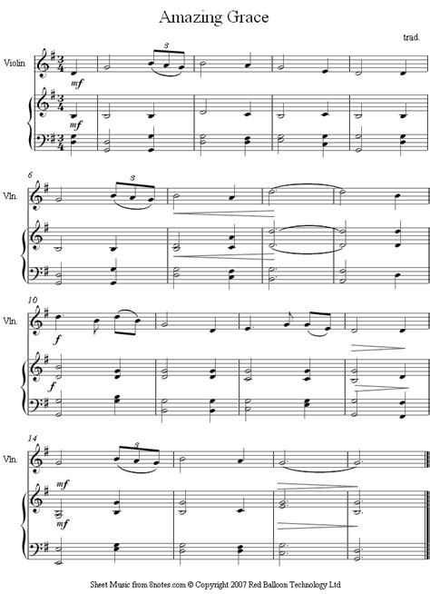 Amazing Grace Sheet Music For Violin Notes