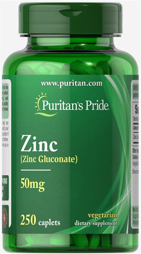 Puritans Pride Zinc Gluconate 50mg 250 Caplets Silverline Pharmacy