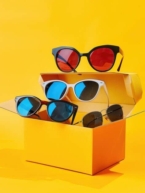 Premium Photo A Pair Of Sunglasses In A Box On A Yellow Background