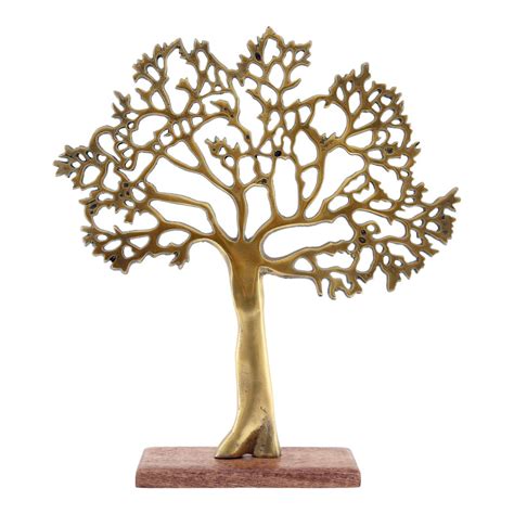 Arbre doré antique sur socle en bois grand S OR1615 Plante ta deco