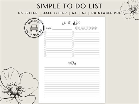 Printable Todo List With Notes Simple Todo List To Do List Printable