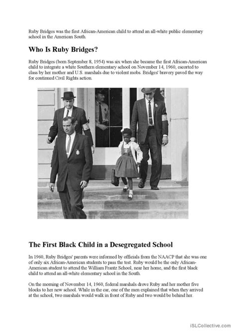 Civil Rights Ruby Bridges Reading… English Esl Worksheets Pdf And Doc