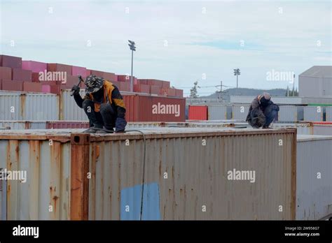 Industrial Background Of Container Yard And Cargo Maintenance Team Of