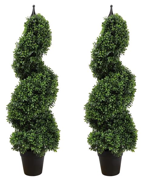 Drevy Artificial Boxwood Spiral Topiary Tree 3ft 2 Pieces Faux