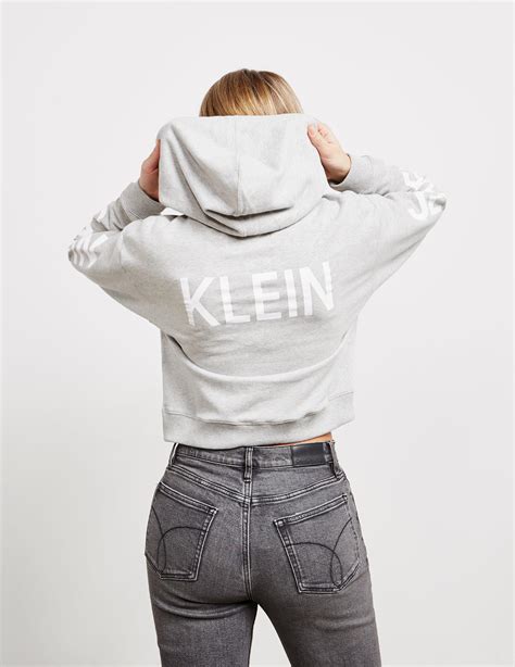 Calvin Klein Denim Institutional Cropped Hoodie Grey In Gray Lyst