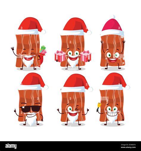 Santa Claus Emoticons With Fried Bacon Cartoon Character Stock Vector