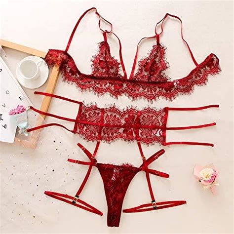 Xisimei Reizwäsche Damen Dessous Set 3 TLG Spitze Push Up Lingerie