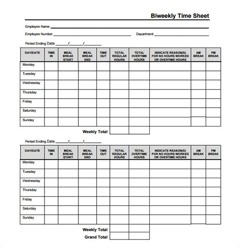 Biweekly Timesheet Template - 7+ Free Samples , Examples , Format ...