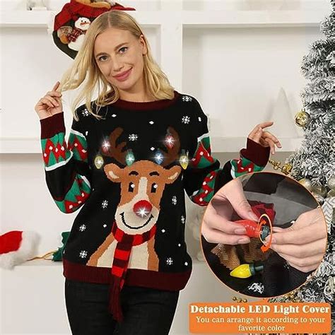 Unisex Led Light Up Ugly Christmas Sweater Reindeer Pattern Holiday