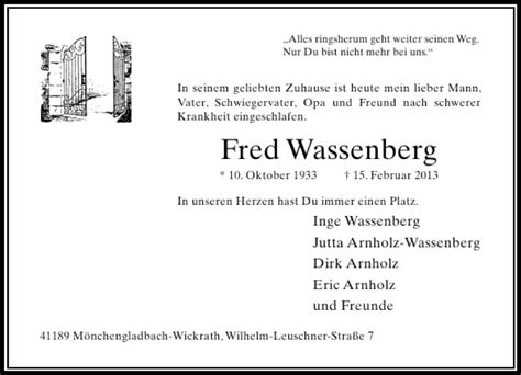 Alle Traueranzeigen für Fred Wassenberg trauer rp online de