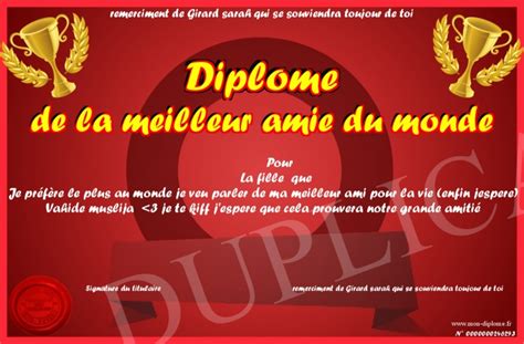 Diplome De La Meilleur Amie Du Monde