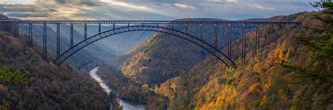 New River Gorge Bridge Autumn Panorama – Reflection in a Pool