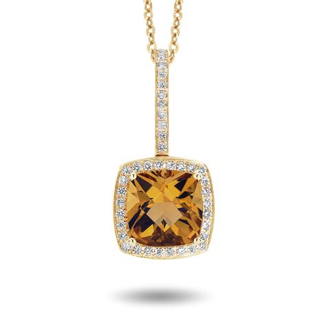 Tycoon Cushion Citrine Diamond Halo Pendant