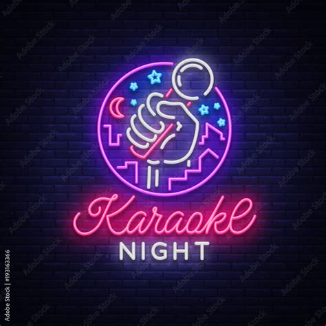 Karaoke night vector. Neon sign, luminous logo, symbol, light banner ...