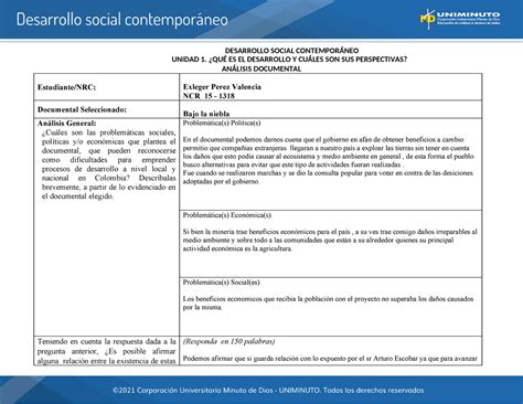 Uni Act Ana Documenal Bajo La Niebla Desarrollo Social