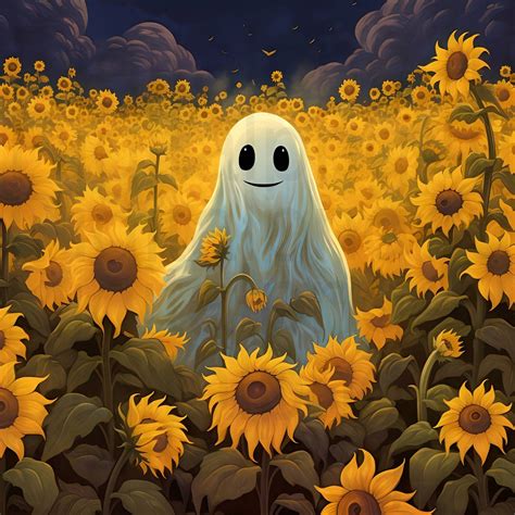 Ghost And Sunflowers Fall Halloween Png Sublimation Digital Design