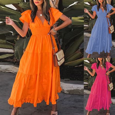 Women Summer Short Sleeve Swing Maxi Dress In 2023 Maxi Dress With Sleeves Mid Length Dresses