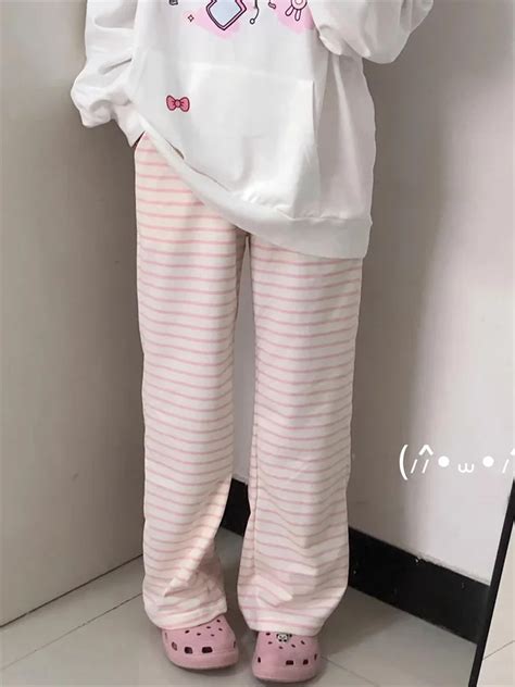 Qweek Japanese Y K Striped Sweatpants Women Harajuku Kawaii Sweet