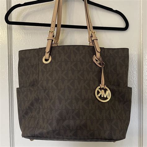 MICHAEL Michael Kors Dark Brown Signature Coated Depop