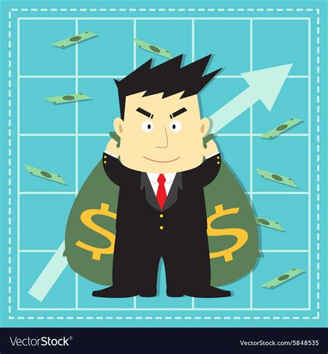 Cute Stock Market Investor Flat Cartoon Royalty Free Vector