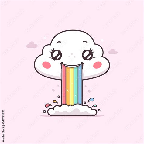 Cute Kawaii Cloud Puking Or Vomiting Rainbow Vector Cartoon