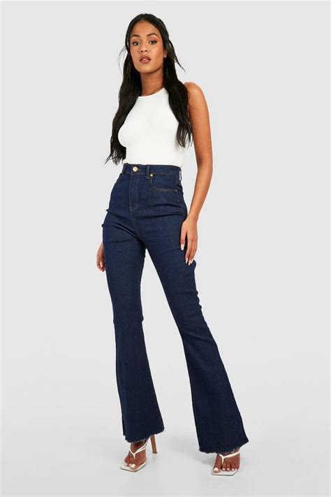 Tall High Waist Raw Hem Flared Jeans Boohoo