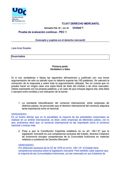 PEC1 AMER Buades LARA PDF 73 DERECHO MERCANTIL Semestre Feb 22 Jul