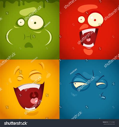 Cute Cartoon Emotions Fear Disgust Laugh Stock Vector Royalty Free