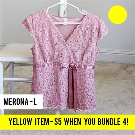 Merona Tops Merona Pink Lace Ribbon Blouse L Poshmark