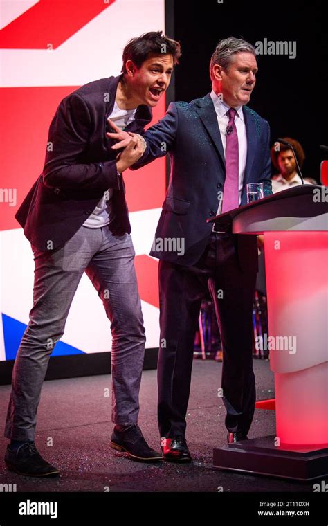 London Uk 10 October 2023 A Protester Throws Glitter Over Labour Party Leader Keir Starmer