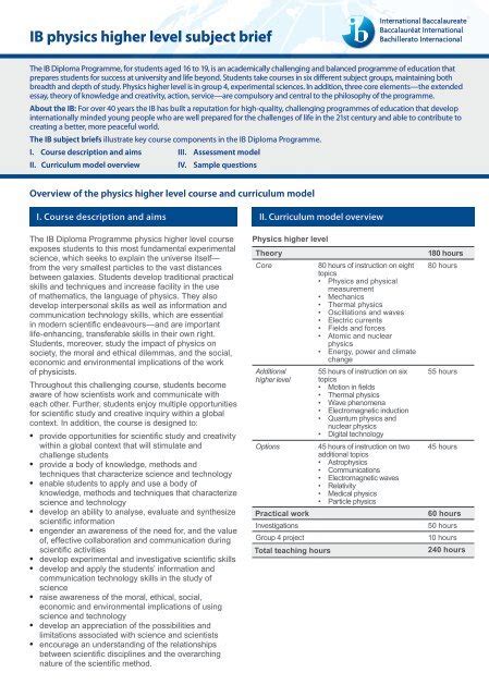 Ib Physics Higher Level Subject Brief The International Baccalaureate