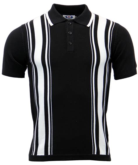 Madcap England Aftermath Retro 60s Mod Knitted Stripe Polo Black