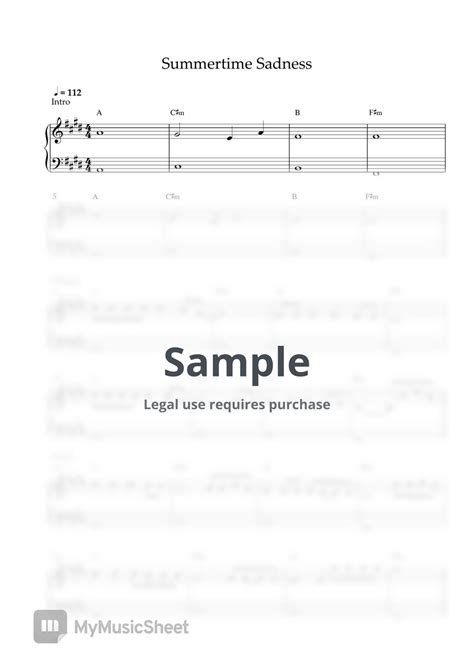 Lana Del Rey Summertime Sadness EASY PIANO SHEET Sheets By Pianella