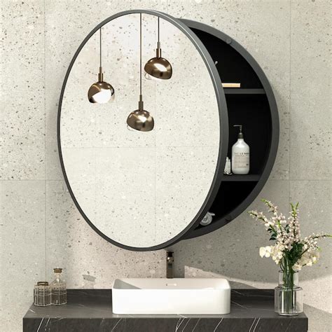 Keonjinn In W X In H Round Black Metal Framed Recessed Surface