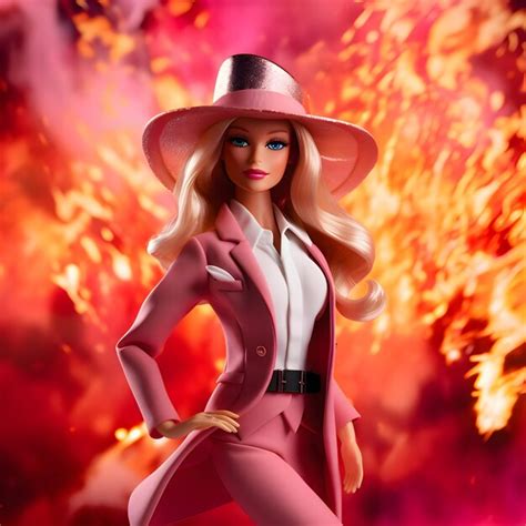 Premium AI Image Cute Blonde Barbie Wearing Pink Outfit And Hat