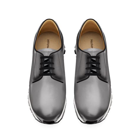 grey burnished leather trainers