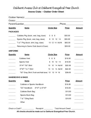 Fillable Online Awana Club Order Form Docx Fax Email Print Pdffiller