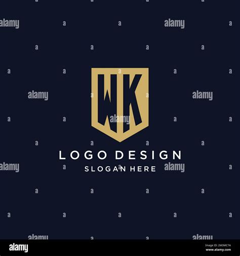 Wk Monogram Initials Logo Design With Shield Icon Template Stock Vector