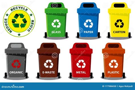 Set Of Waste Sorting Concept Or Colorful Garbage Bin Or Trash Can Waste